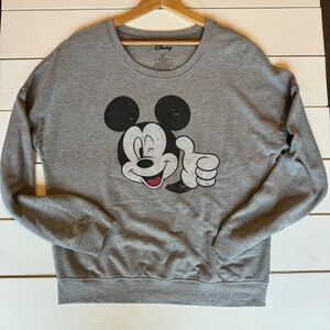 DISNEY Mickey Mouse Long Sleeve Crewneck Sweatshirt XL Gray